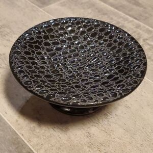 GUC Black Ceramic Pennled Mini Pedestal Tray